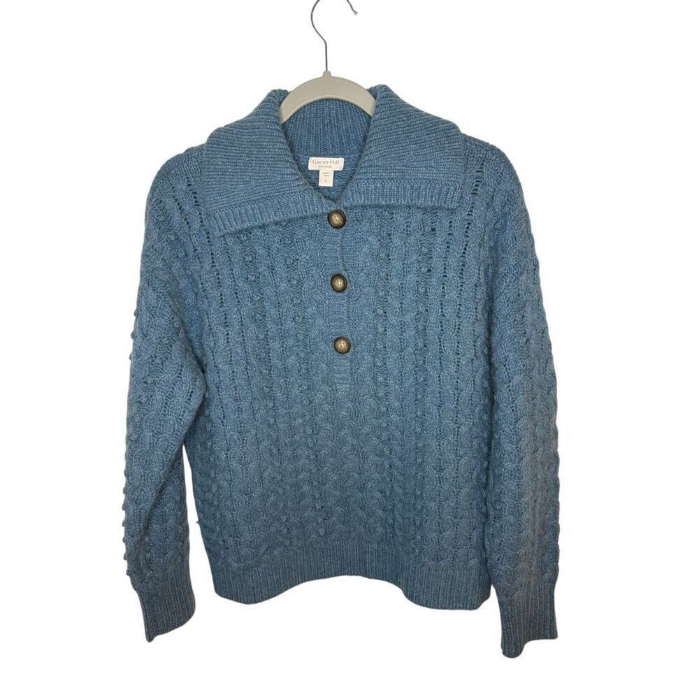 Garnet Hill Cashmere Bobble-Stitch Pullover Blue Size Small